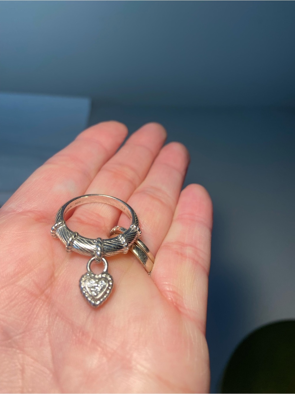 Judith Ripka Silver Heart Charm Ring with Textured Band